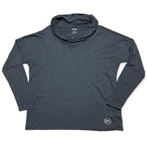 Michael Kors Drawstring Cowl Hooded Long Sleeve Shirt With “MK” Rhinestone Logo